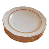 6 Assiettes plates Limoges France. Blanches, liseré doré mat.R; Leclair.