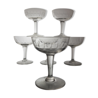 6 Art Deco champagne glasses