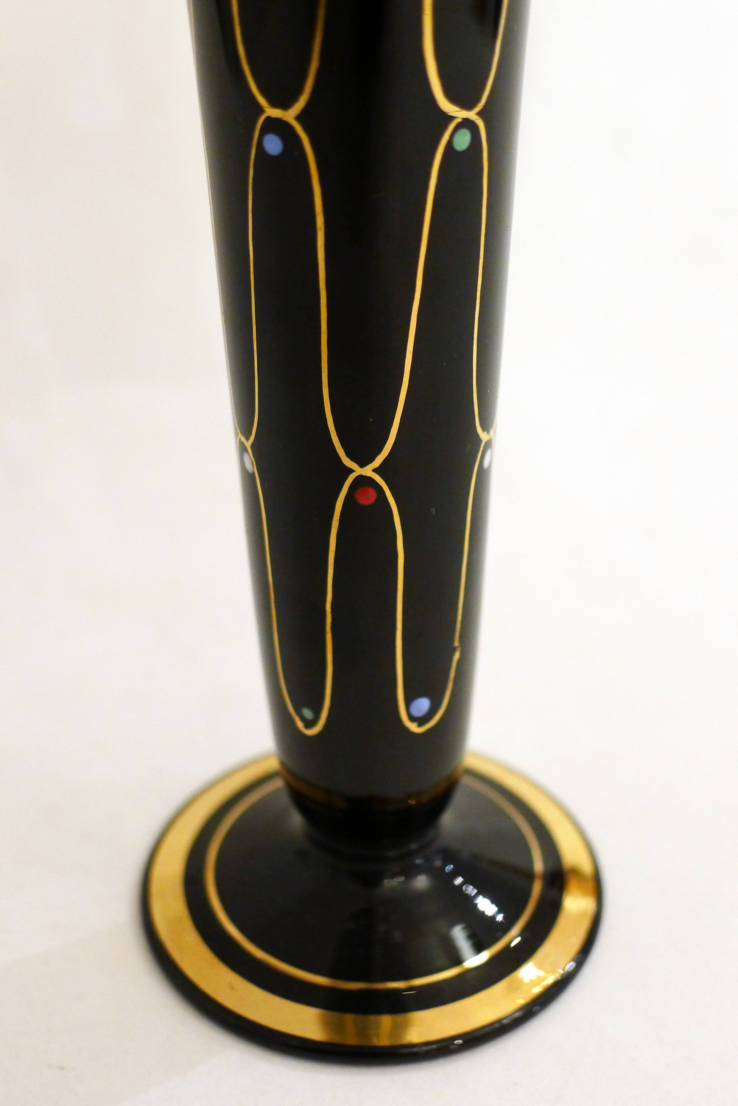 Black cornet vase with graphic decoration, 1950s