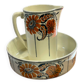 Broc et cuvette anciens de Saint-Amand, faïence décorée, années 1920