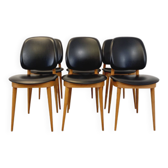 Suite de 6 chaise vintage Pégase de marque Baumann, en bois et skai