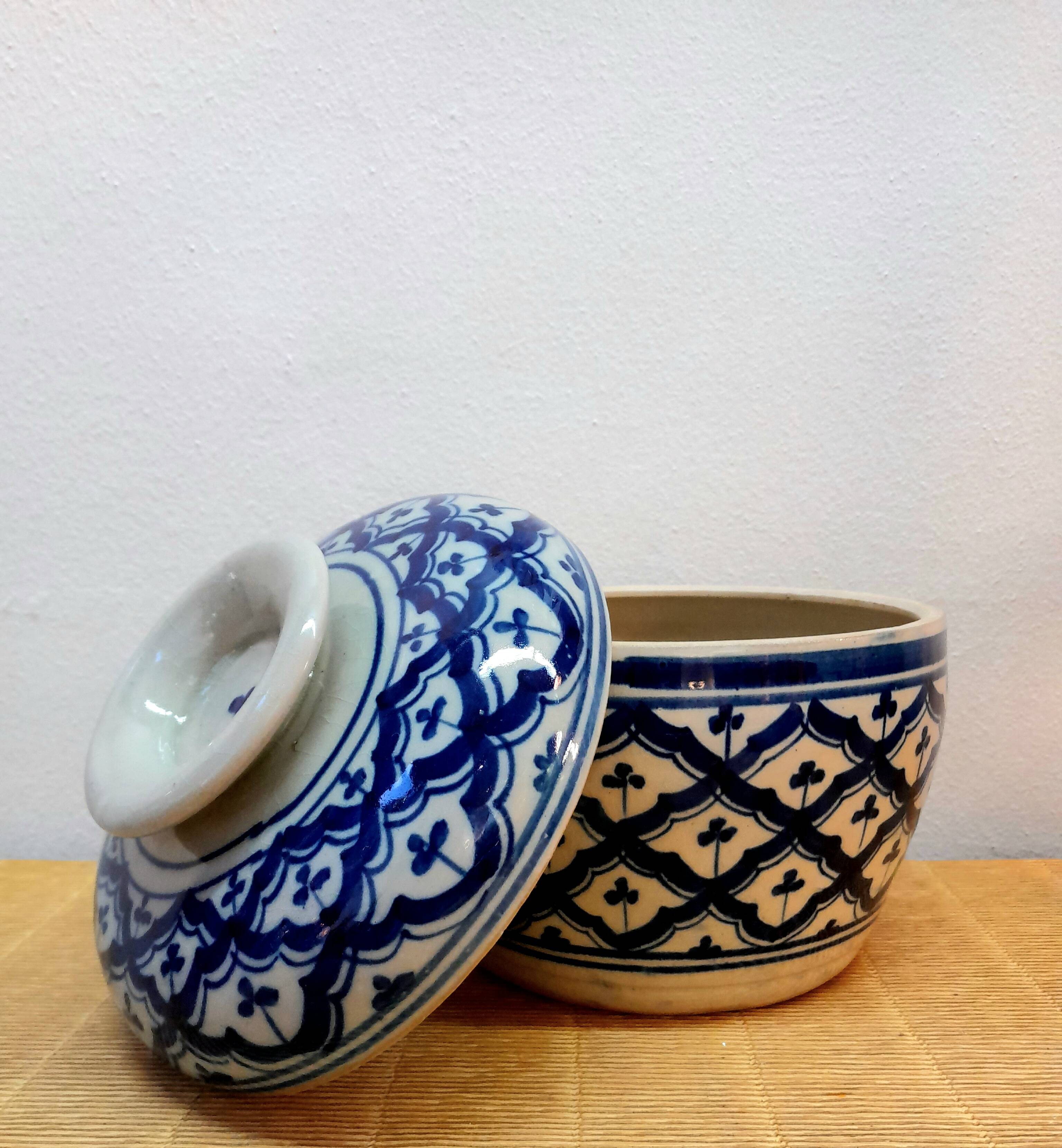 Asian blue and white ceramic ball pot