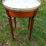 Antique hot water bottle table, Louis XVI style marble top