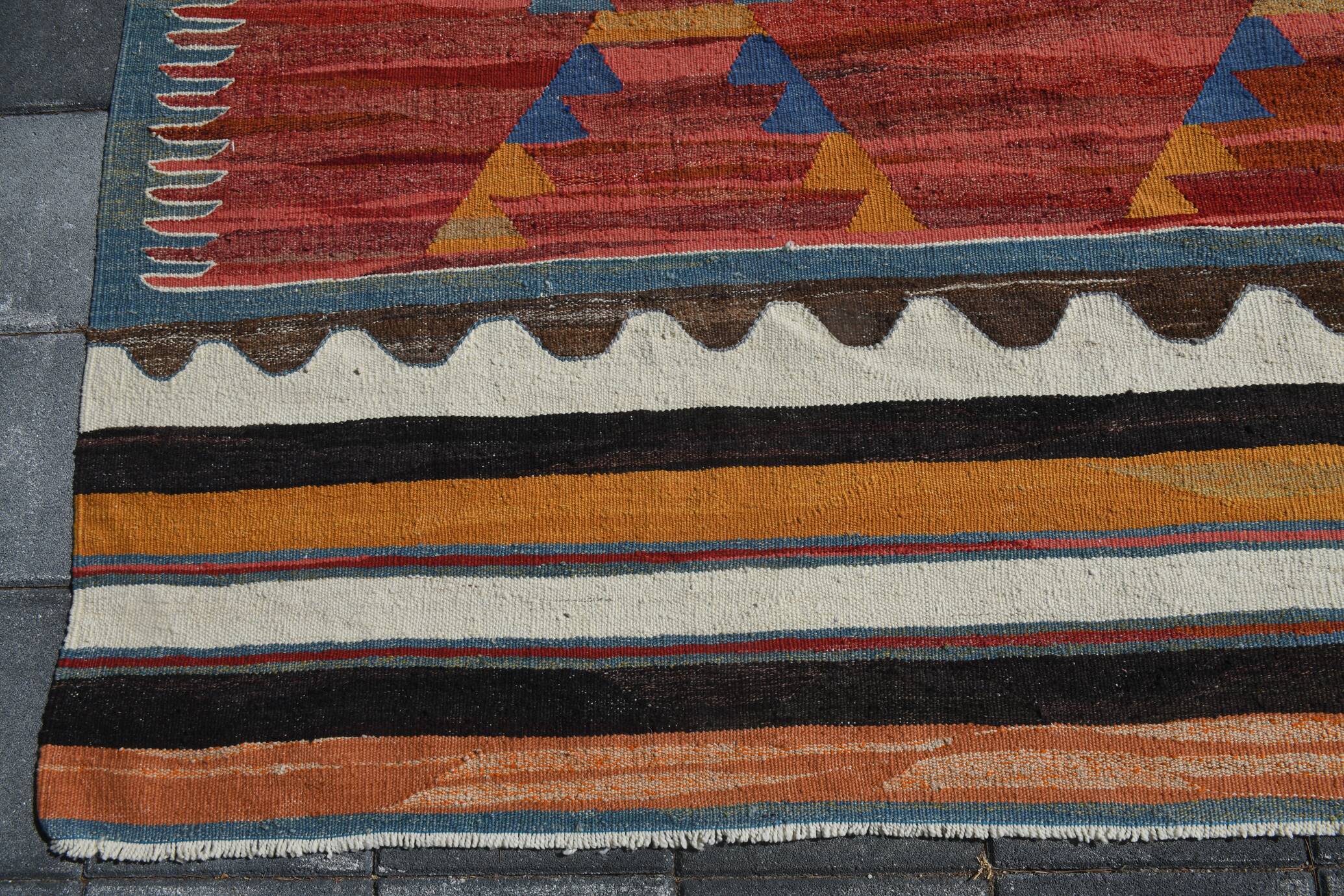 Turkish Wine Red Handmade Wool Kilim Rug, 312x407Cm