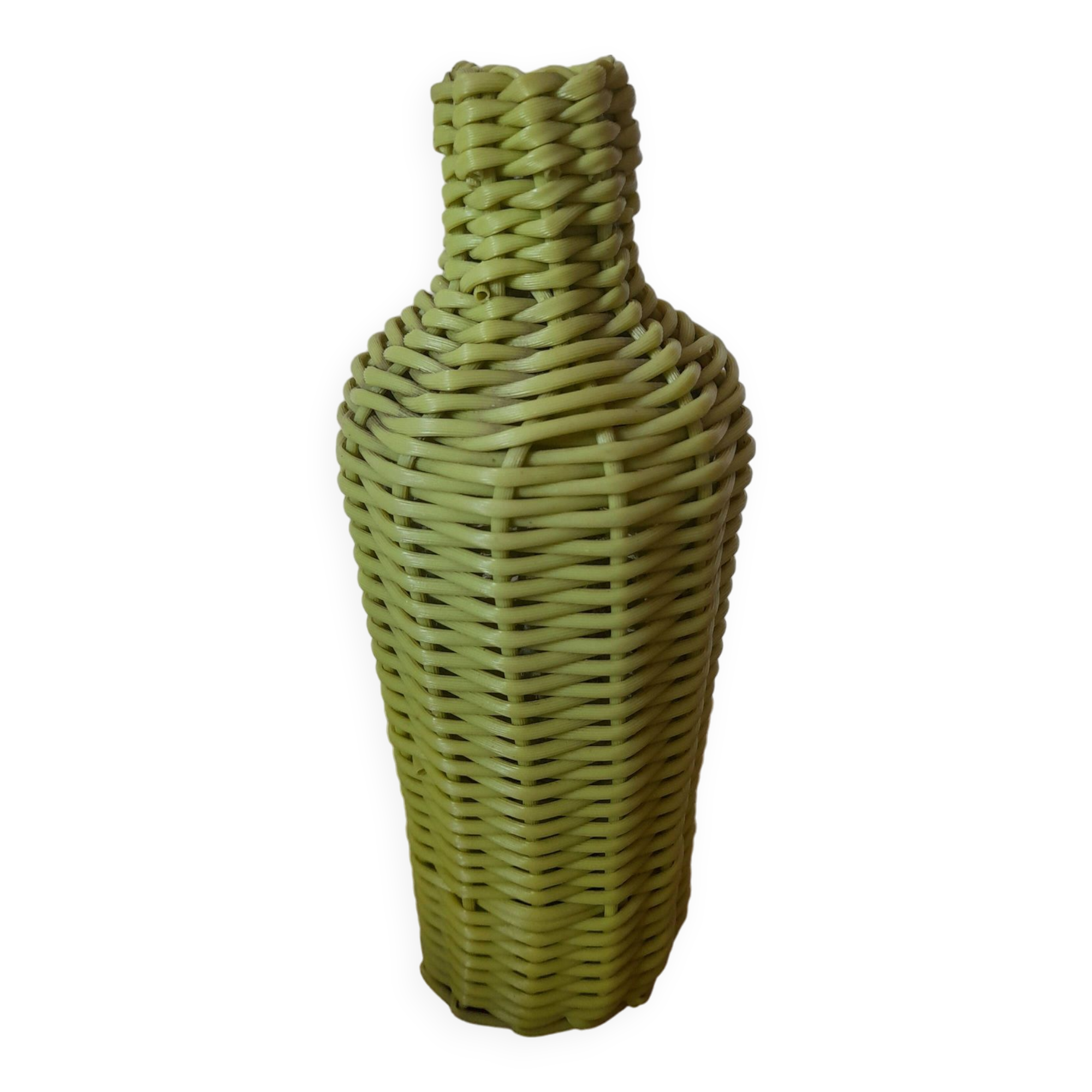 Vintage bottle vase made of scoubidou