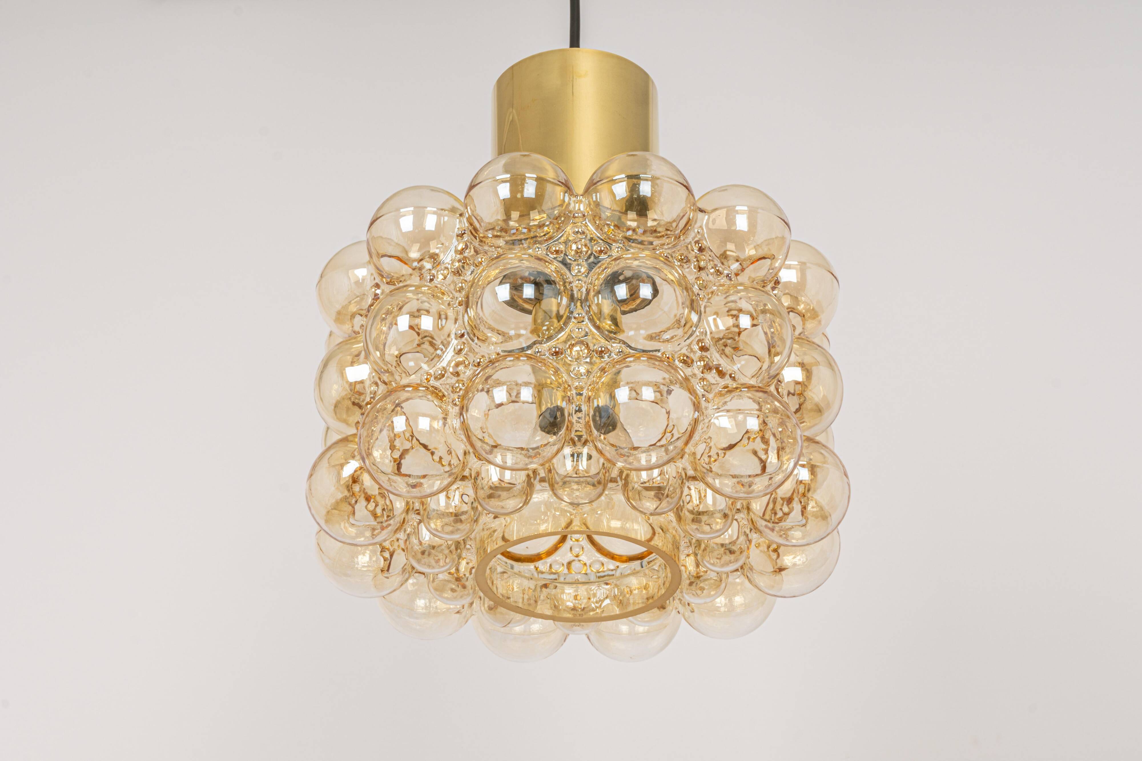 Large amber bubble glass pendant by Helena Tynell for Limburg, Germany, 1970s.