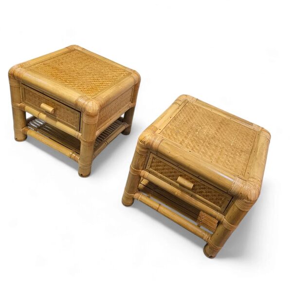 2 tables de chevet / tables d'appoint en bambou / années 1980