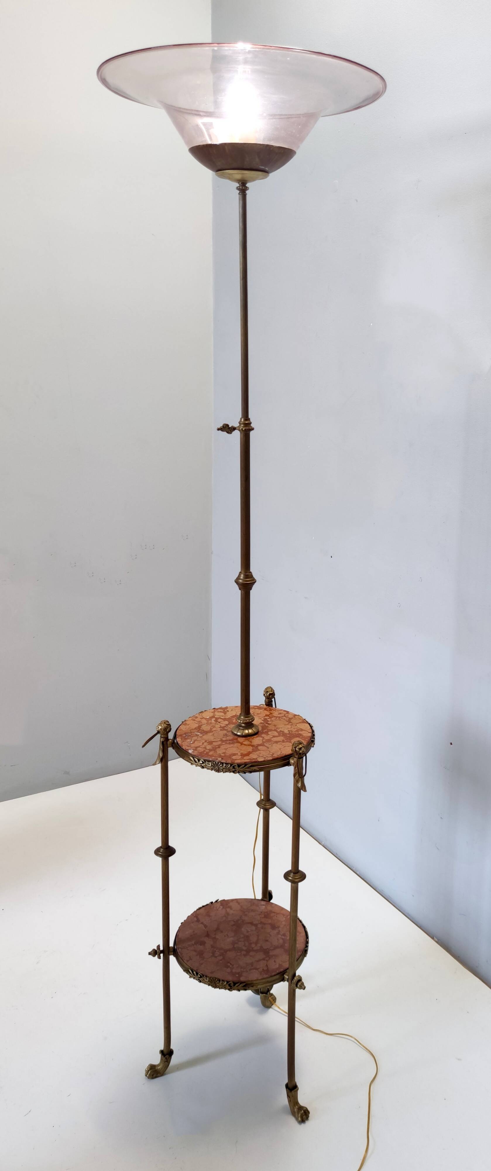Brass Telescopic Floor Lamp with Red Travertine Marble Tops, Italy