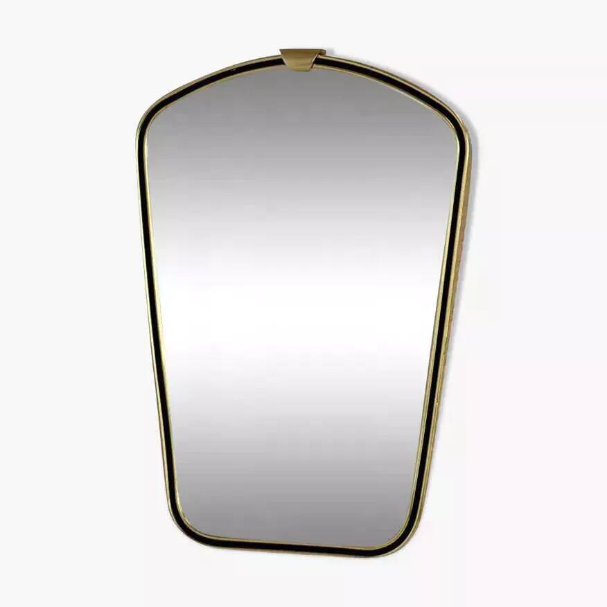 Rearview mirror and free form from the 60s brass frame highlighted with black