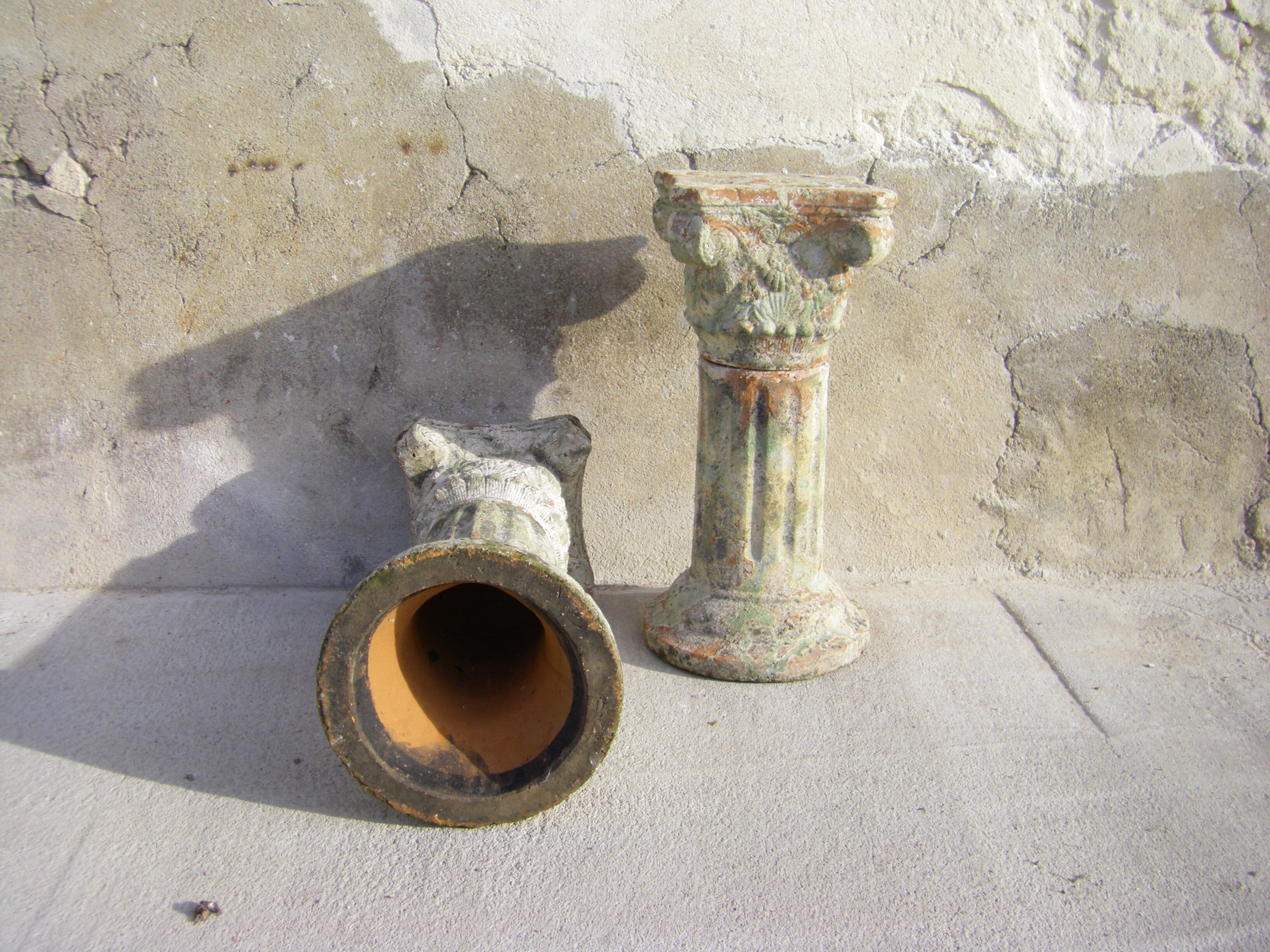 Pair of Corinthian terracotta fluted columns