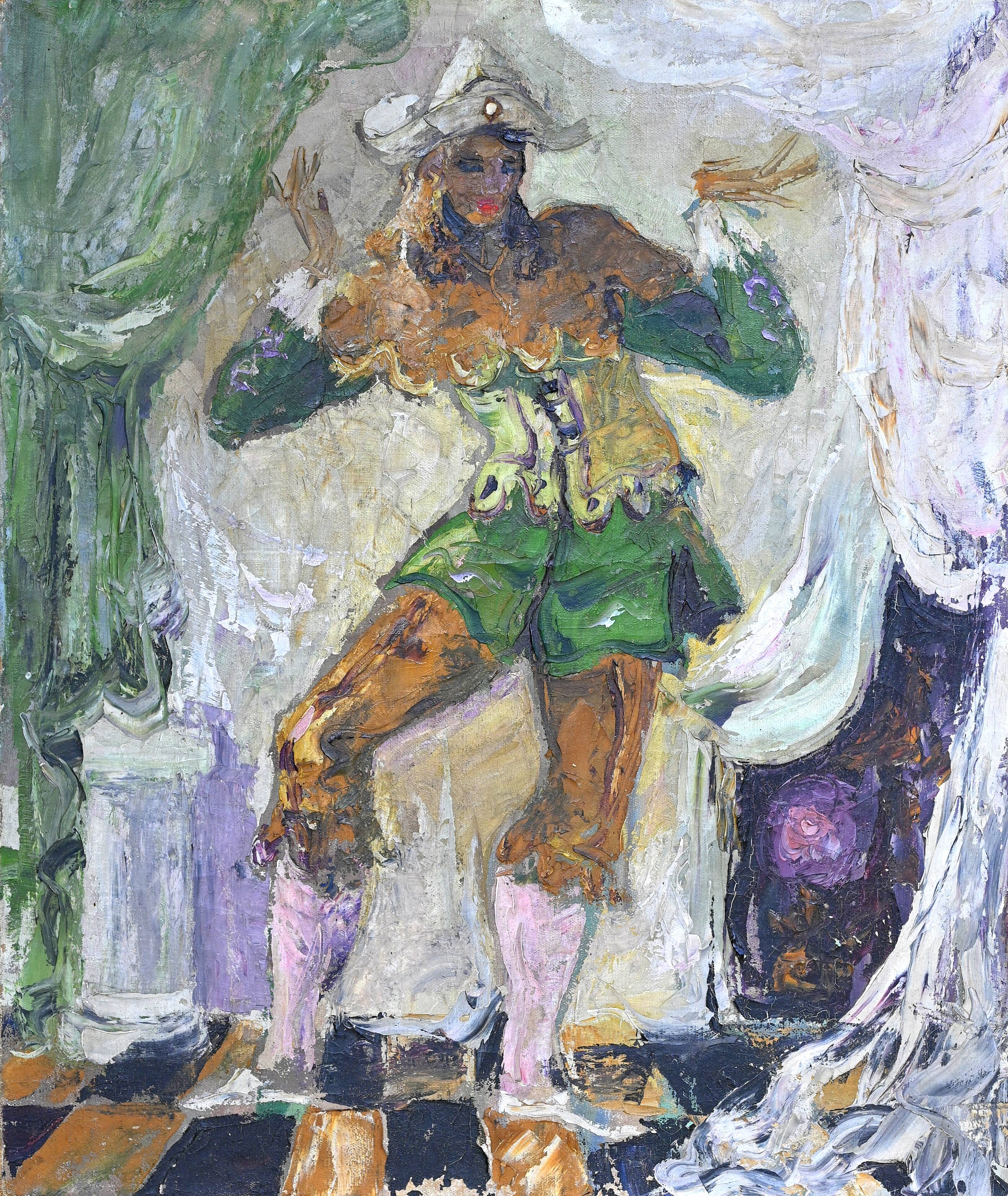 Tableau ancien Arlequin dansant