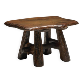 Rustic Hand-Carved Side Table, France, 19th Century