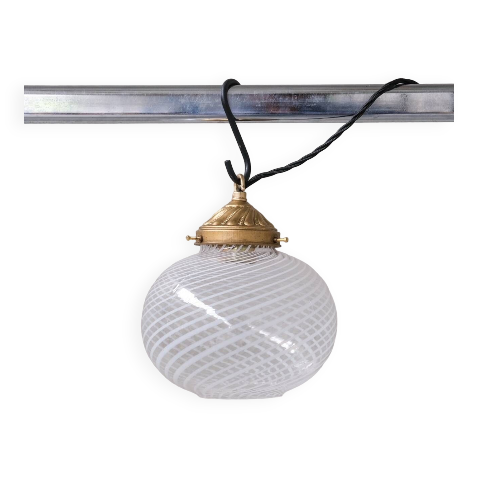 Glass and brass mid-century italian pendant light