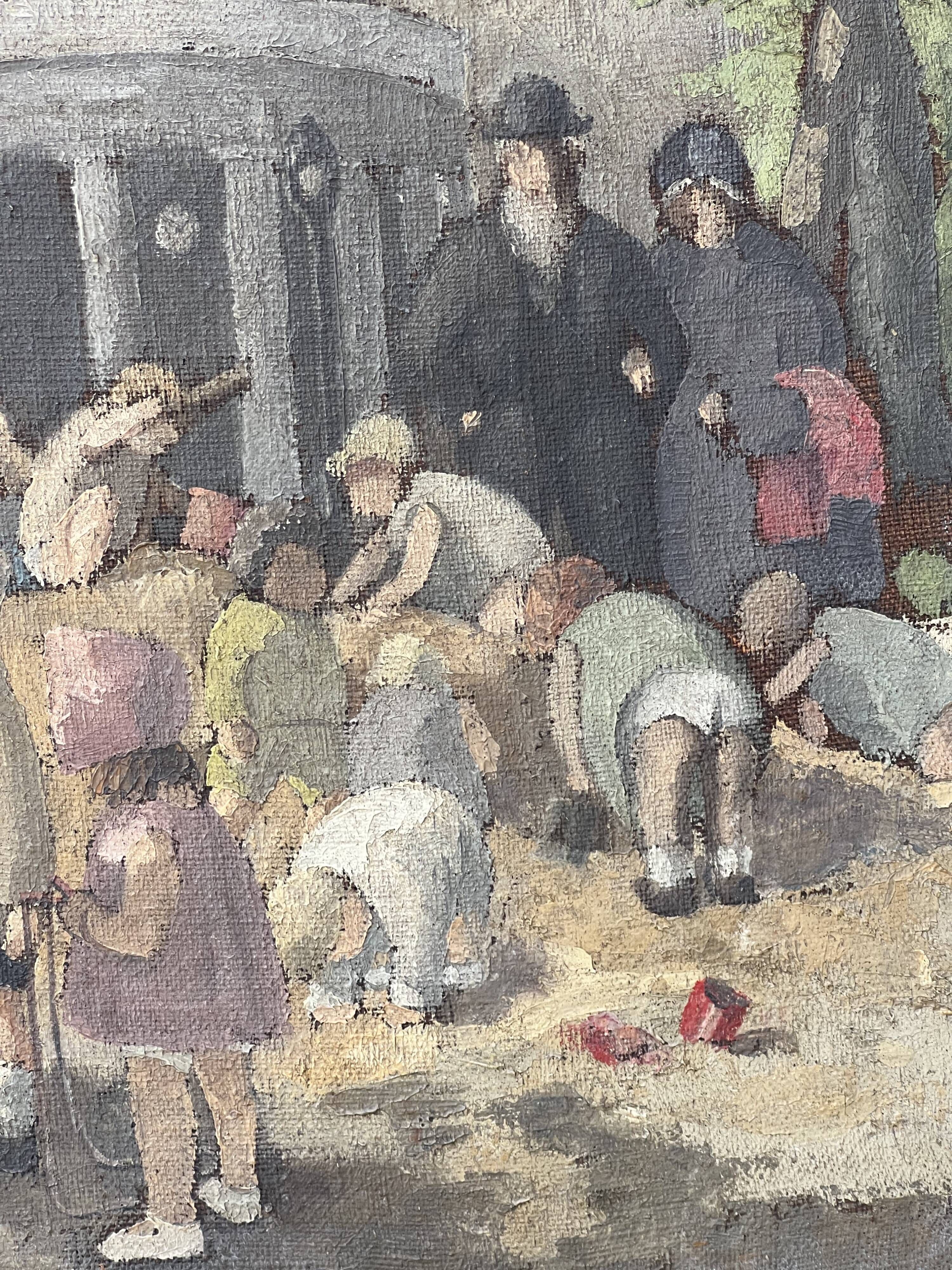 Children in the Monceau Garden. HST circa 1940. Signed Gilles. 81.5 x 65cm
