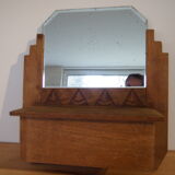 Old mirror beveled wooden box carved art deco