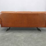 Svend Skipper Danish Leather Sofa Cognac Chrome, 1960s
