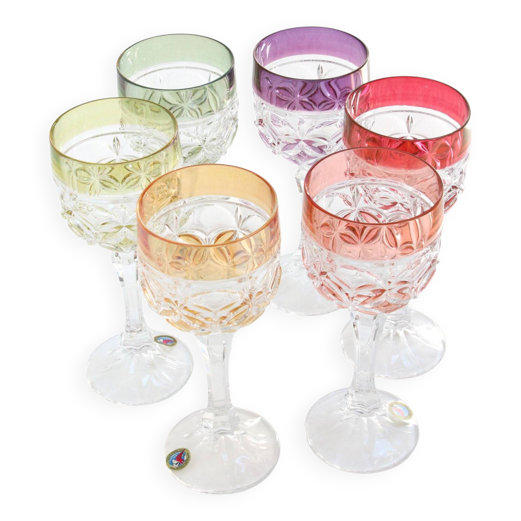Mid-Century Hand Blown Crystal Wine Glasses from Hofbauer, Set of 6