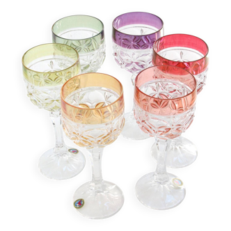 Mid-Century Hand Blown Crystal Wine Glasses from Hofbauer, Set of 6