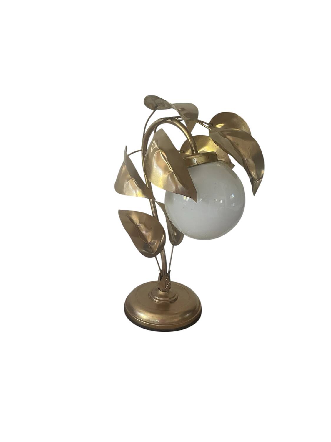 70s gold metal and opaline lamp