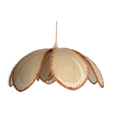 Suspension fleur en cannage rotin des années 70