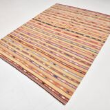 6x8 Khaki & Red Striped Pattern Vintage Kilim Rug, 183x239Cm