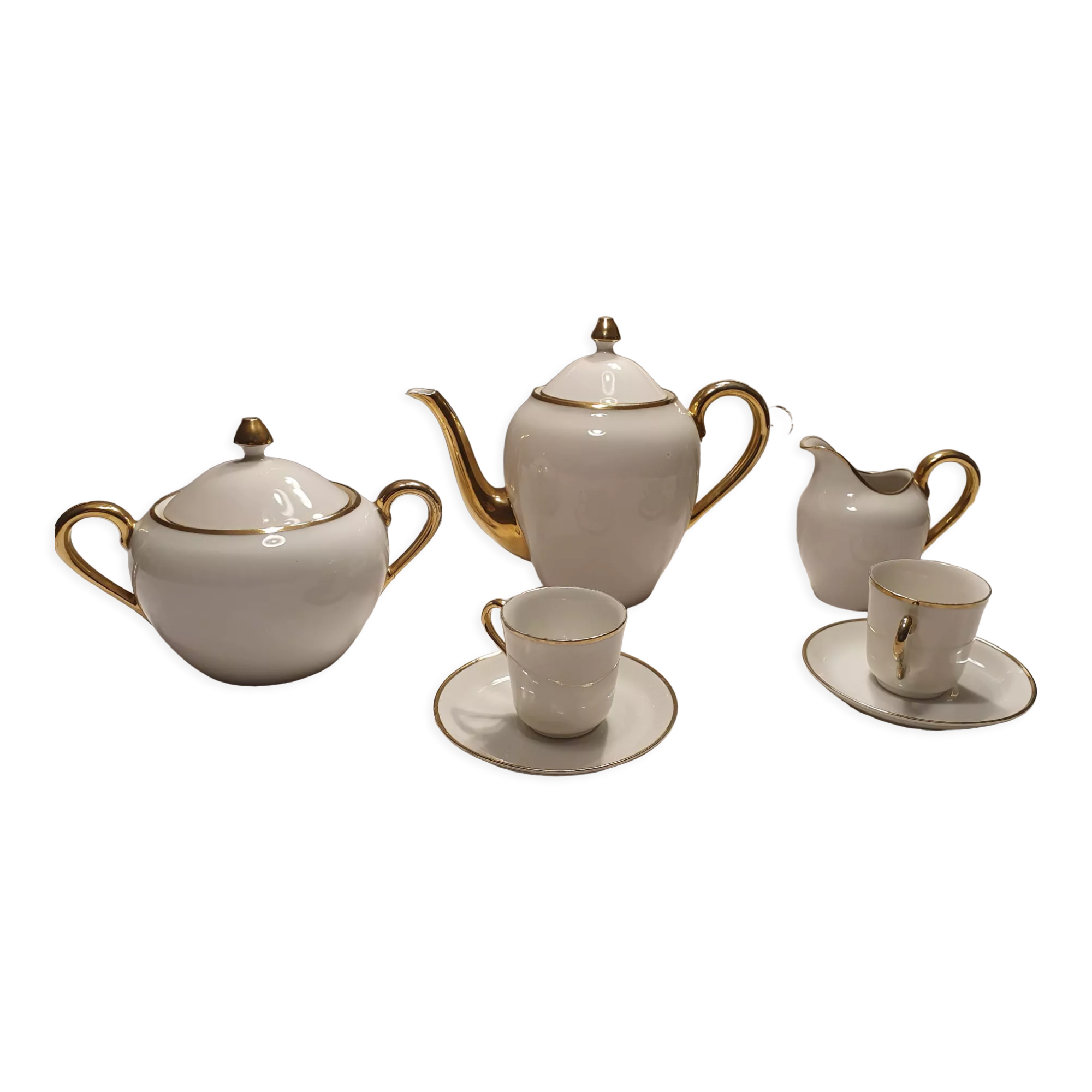 White and gold porcelain breakfast set