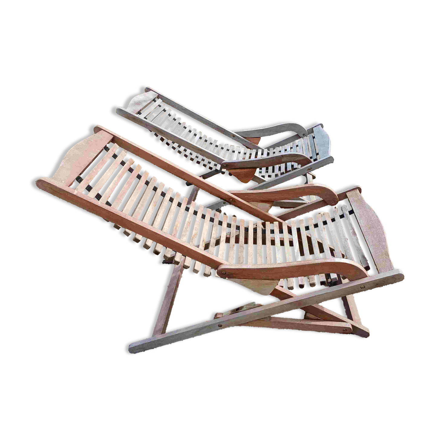 Paire de transats de marine en bois exotique "Scan Com"