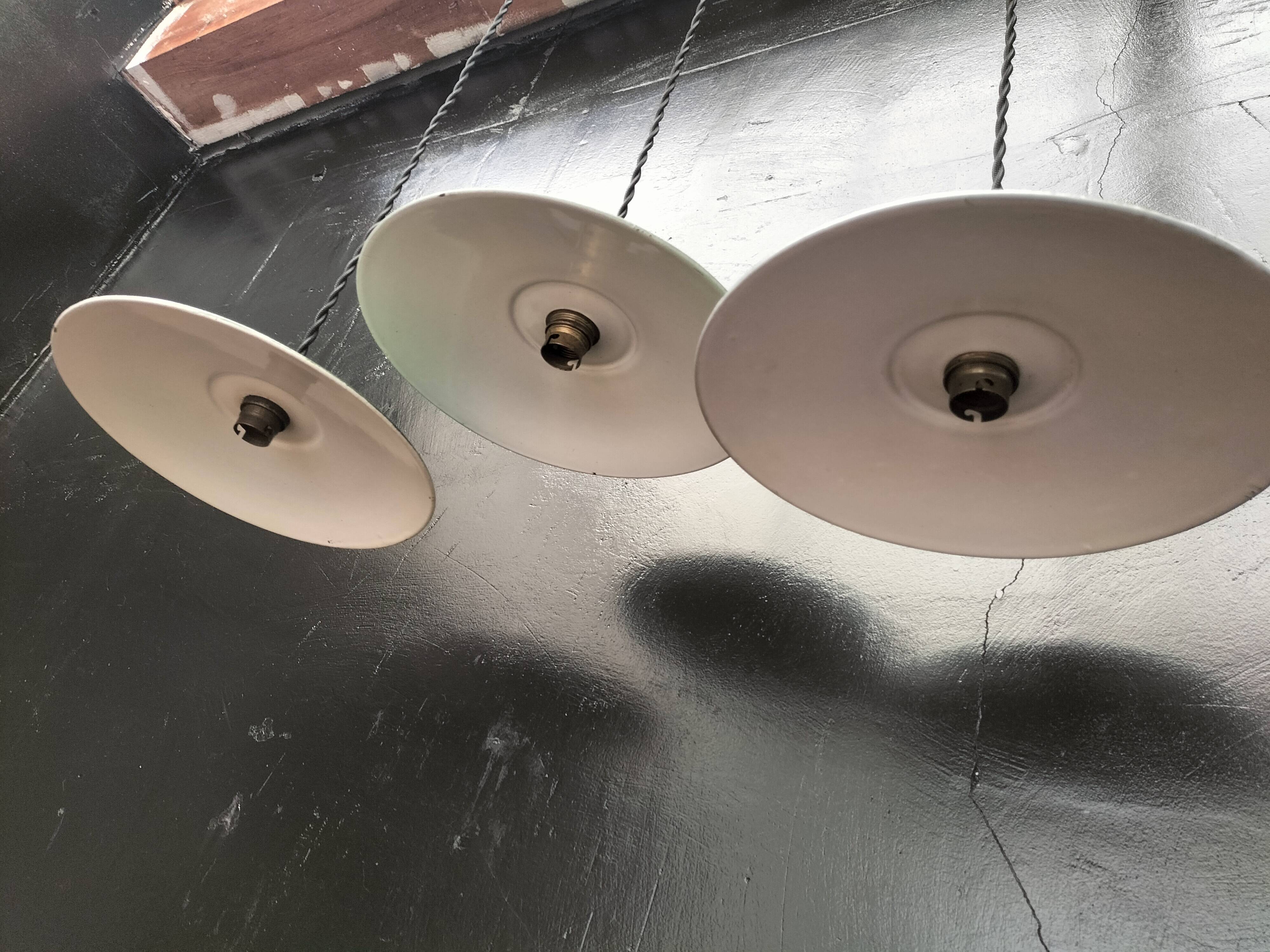 Enameled sheet metal pendant lights