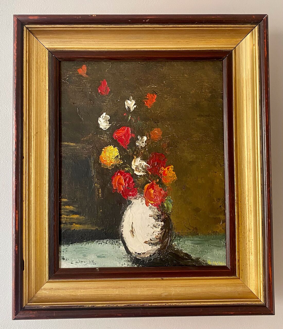 Old painting, still life with flowers signed Saint Alban, XX century