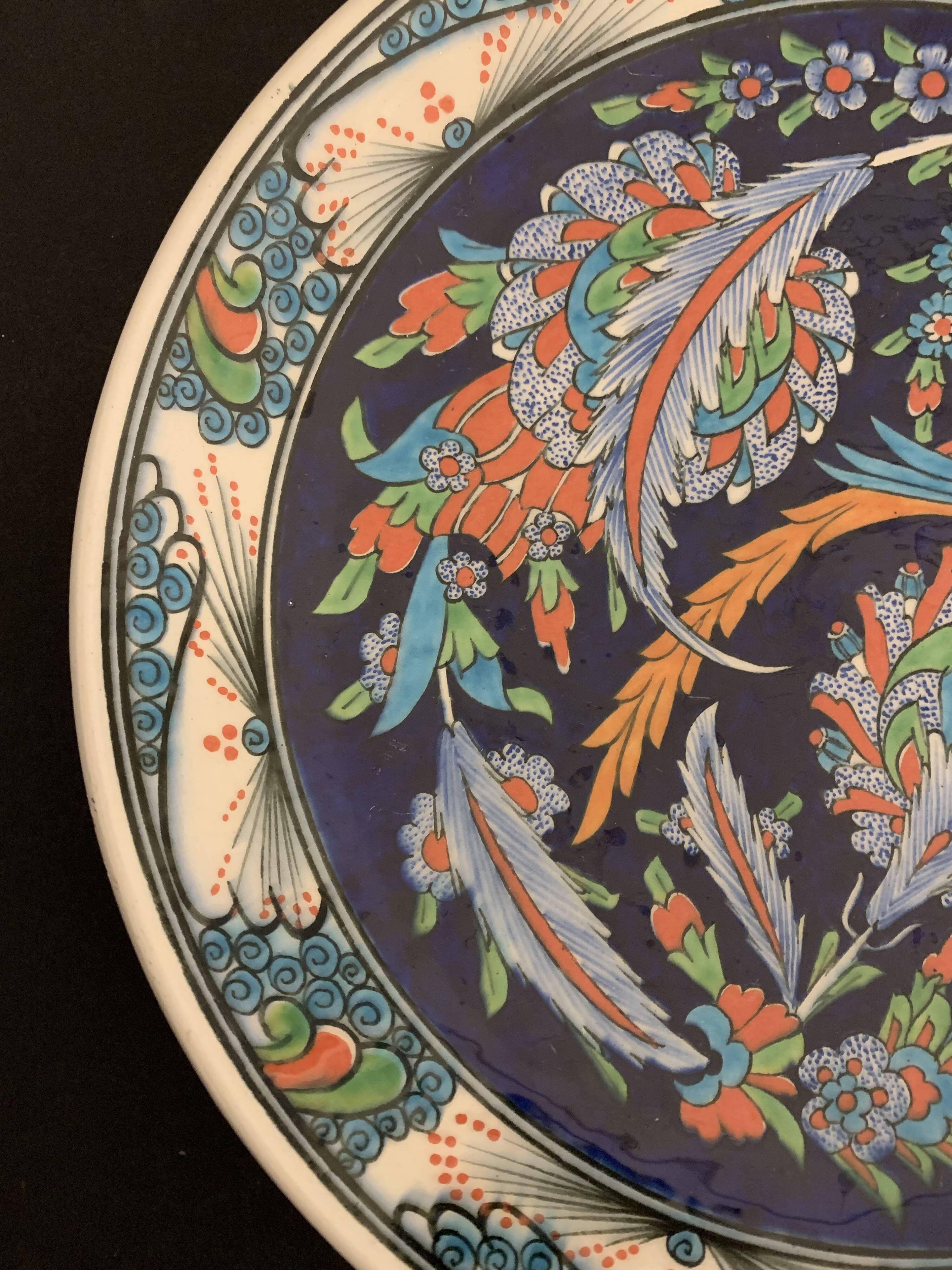 Turkish earthenware dish, coloured, handmade and signed Coskun Uzun, Kotahya, Turkey