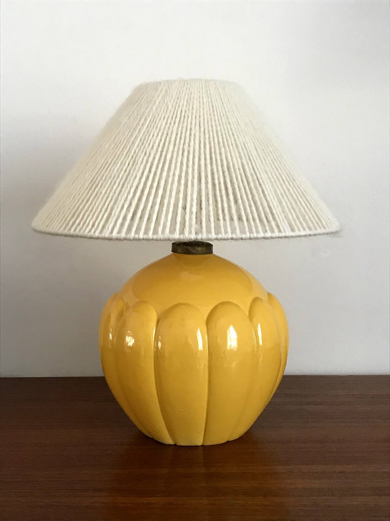 Vintage St Clément ceramic lamp with wool shade