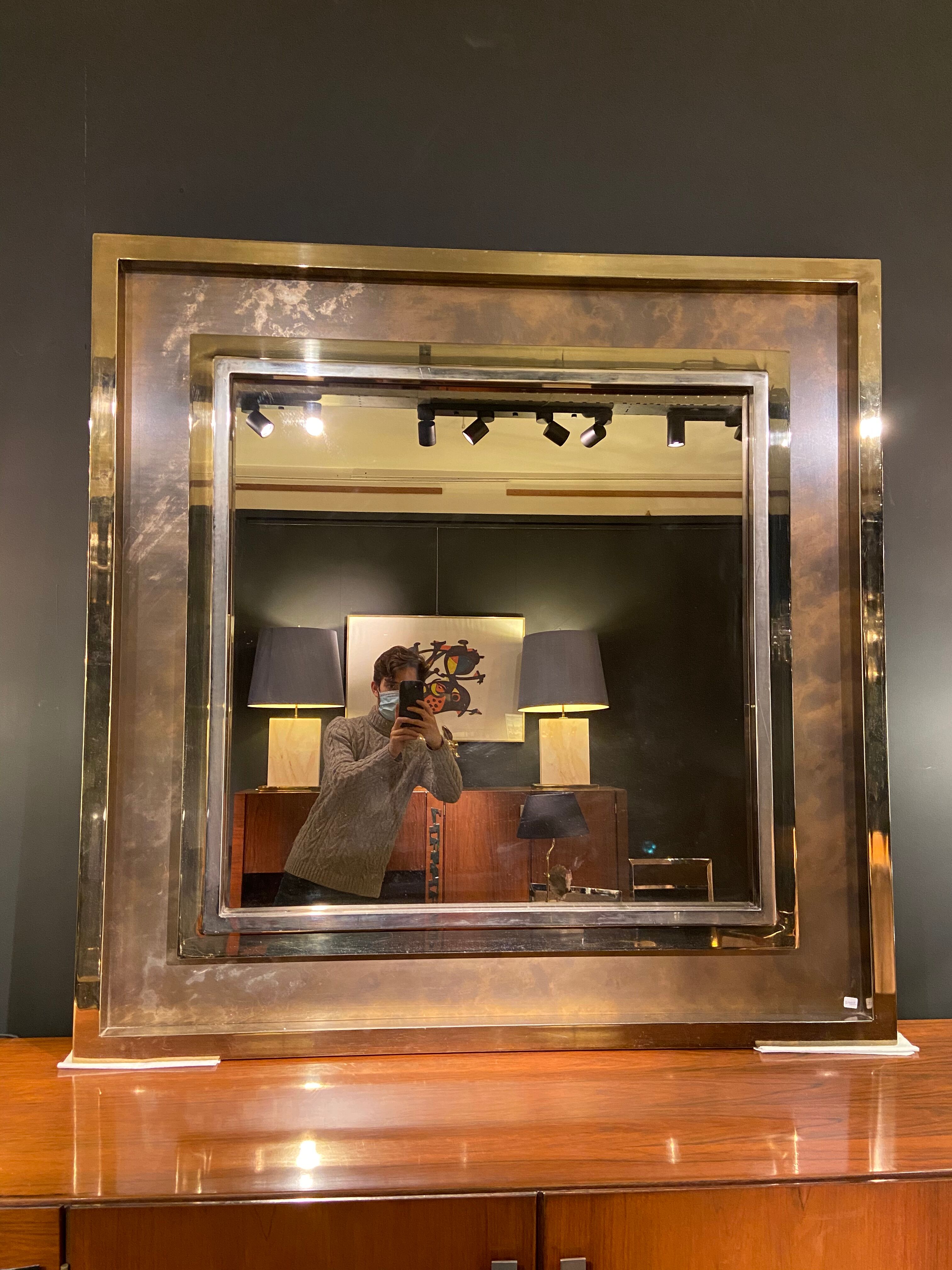 Mirror Belgo Chrom XXL, brass, tin, chrome and bronze mirror 130x130cm