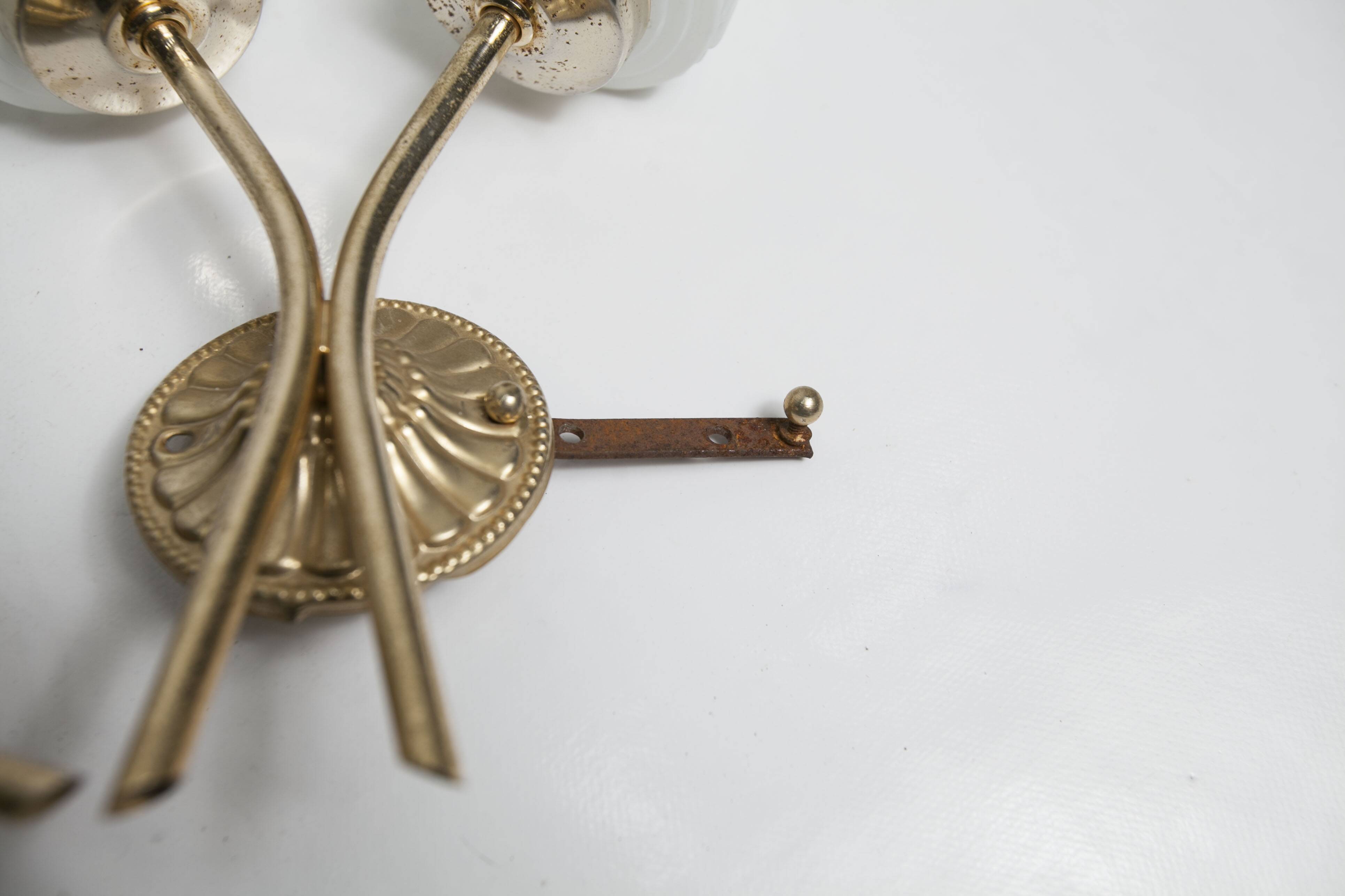 Pair of brass and glass wall lights 1960