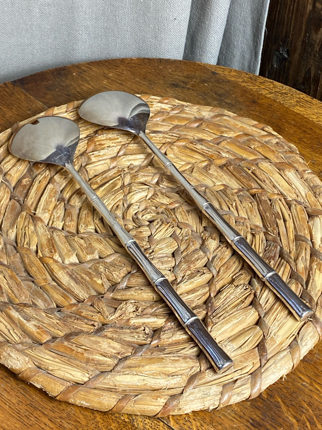 Salad cutlery, silver-plated, bamboo style