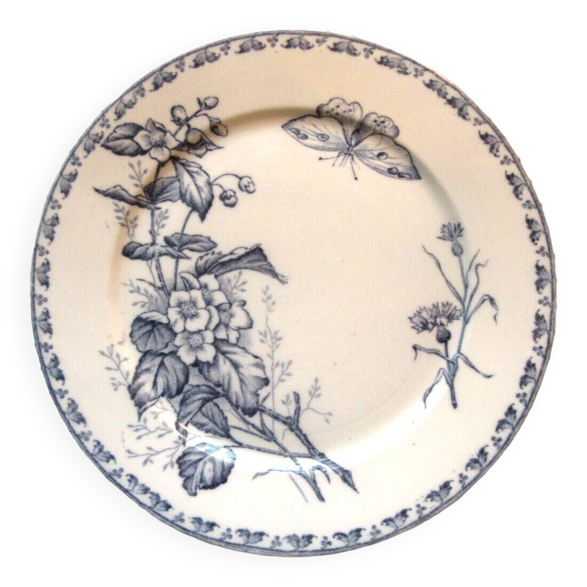 Terre de fer dessert plate, carmen de sarreguemines: flowers and