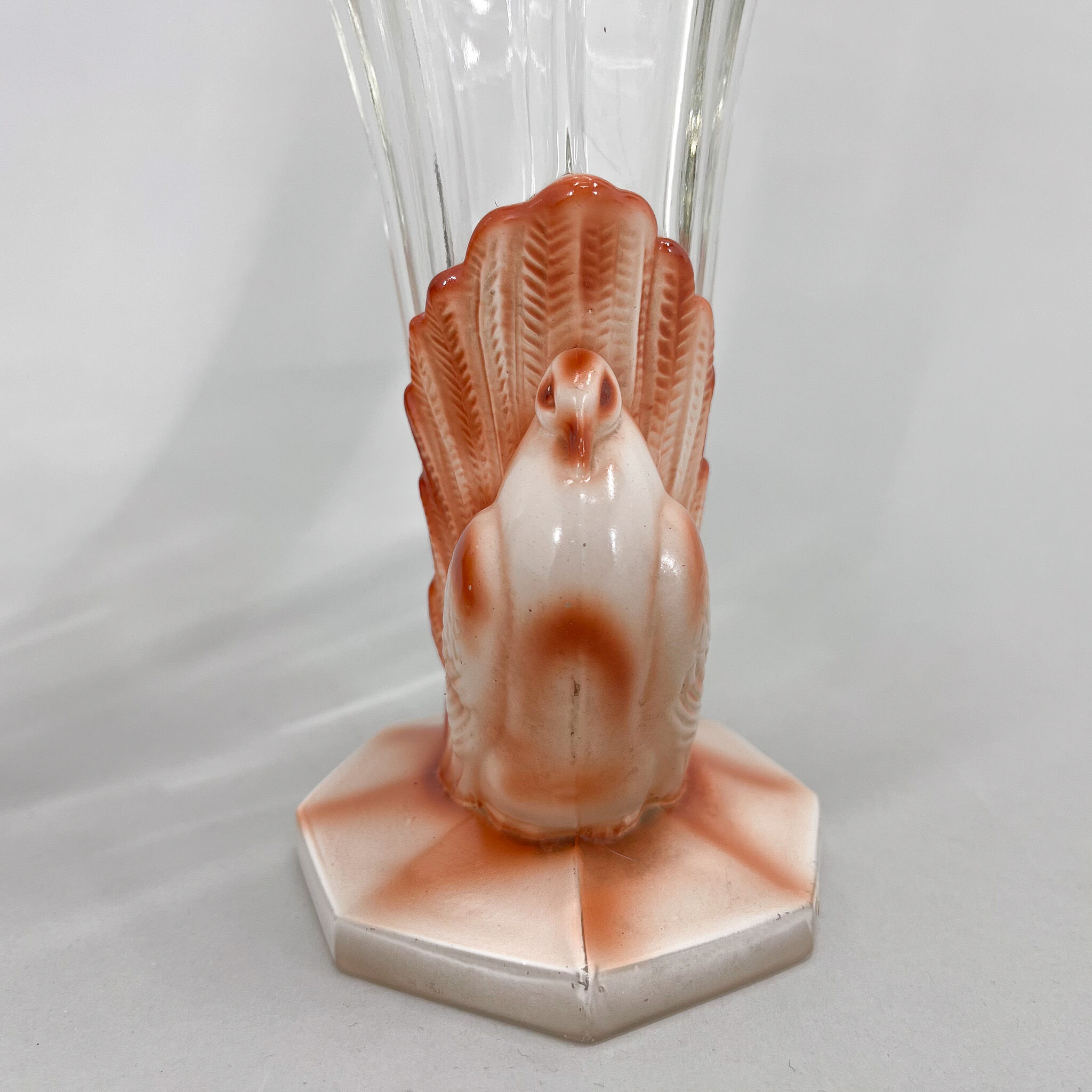 Set of Two Art Deco Dove Birds Glass Vases by Josef Feigl for Libochovice Glassworks, 1930s