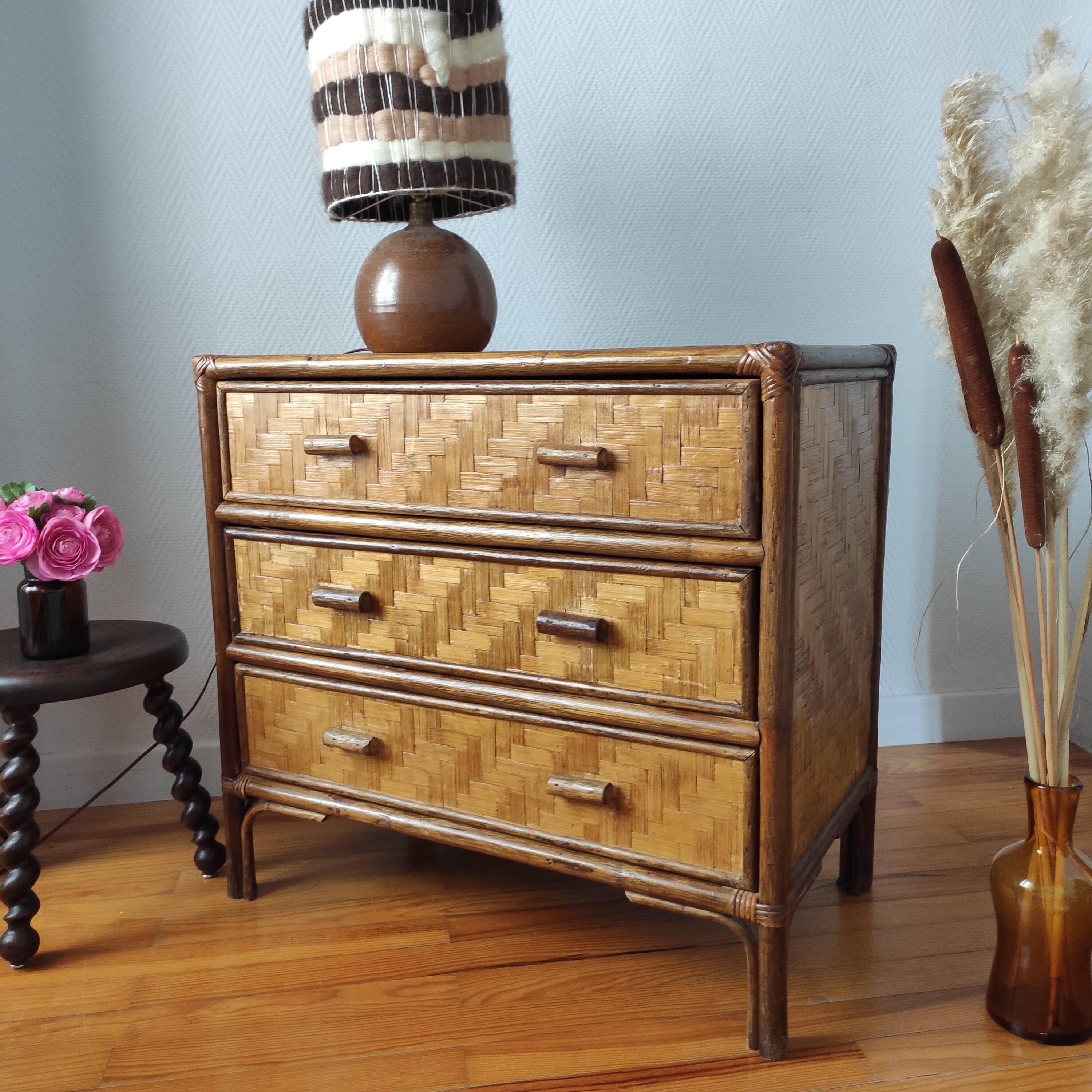 Commode vintage en rotin