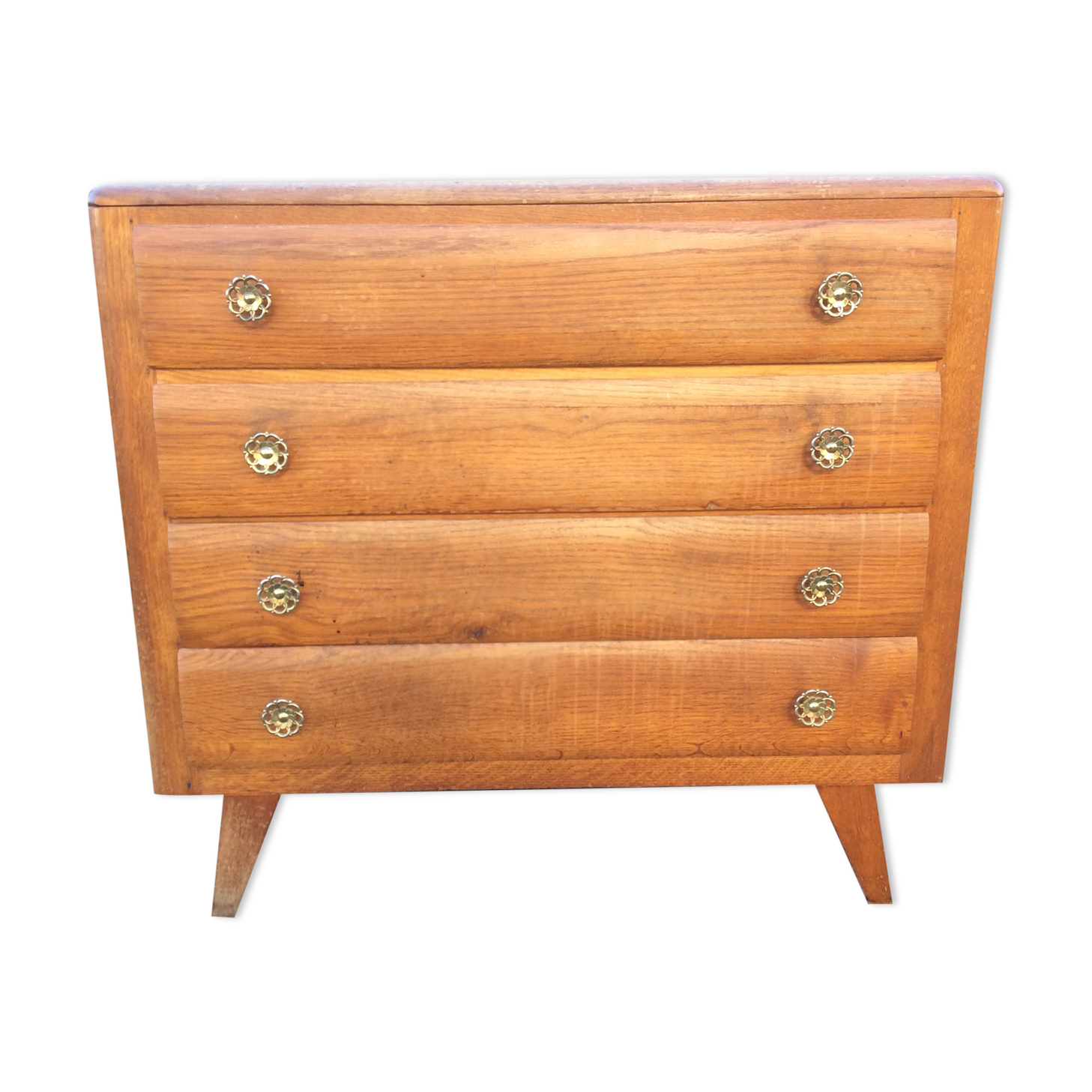 Vintage chest of drawers with oak compass base with marble top.
