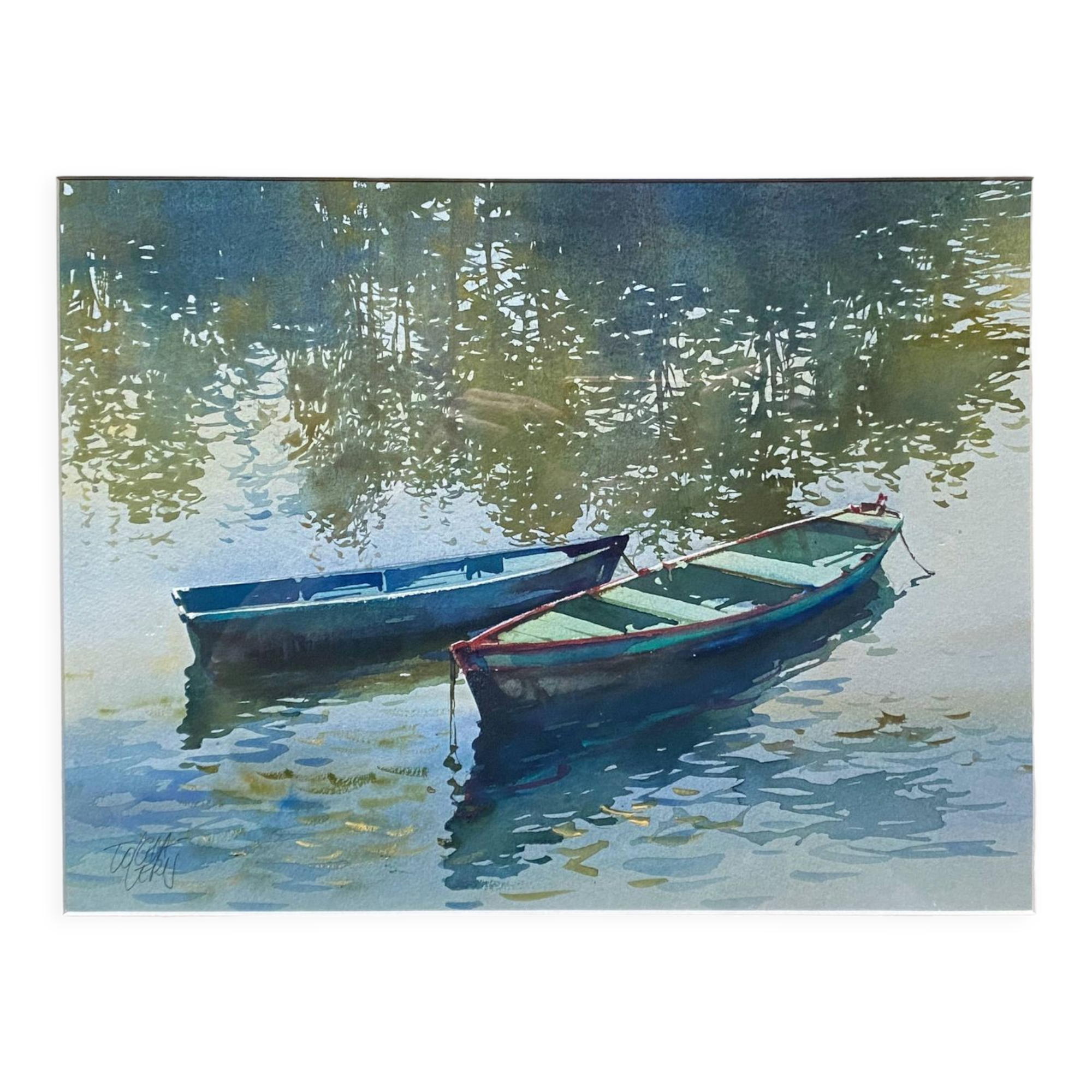 Watercolor painting "the boats under the trees" by togla leris + frame