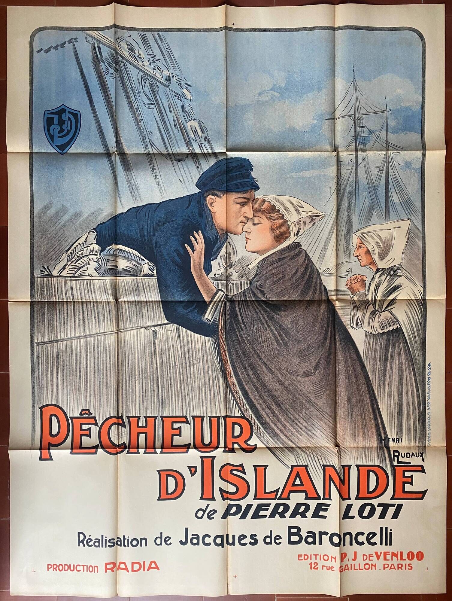 Affiche cinéma originale "Pecheur d'Islande" Jacques de Baroncelli 120x160cm 1924