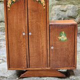 Vintage wooden doll wardrobe Art Deco