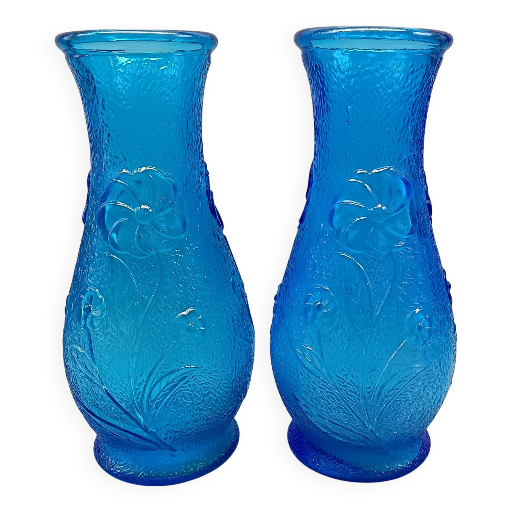 Pair of large vintage blue glass vases, constantin italy
