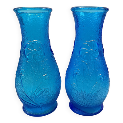 Paire grands vases bleu en verre vintage, constantin italie
