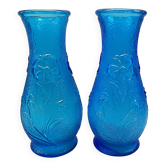 Pair of large vintage blue glass vases, constantin italy