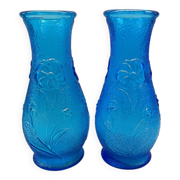 Paire grands vases bleu en verre vintage, constantin italie