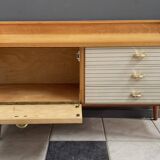 Lowboard, white skai fronts on the drawers 1960s