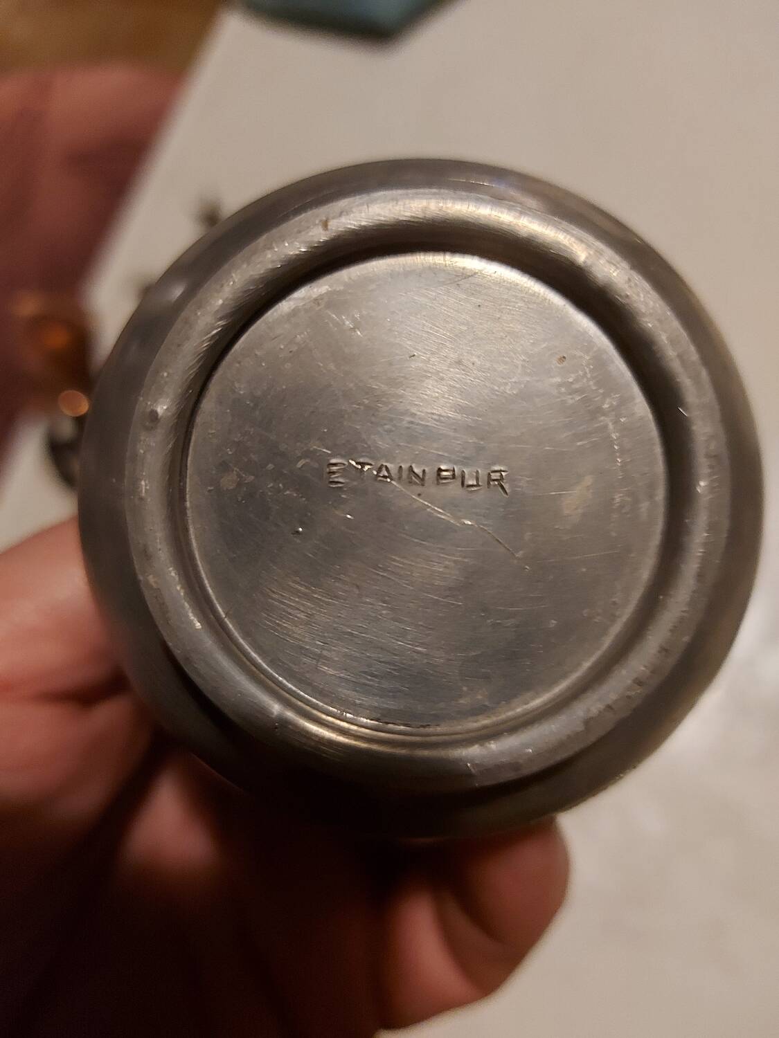 Single-stem vase in pewter signed Leboeuf