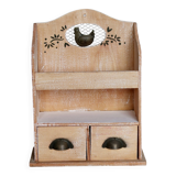 Étagère murale vintage bois et blanc 2 tiroirs