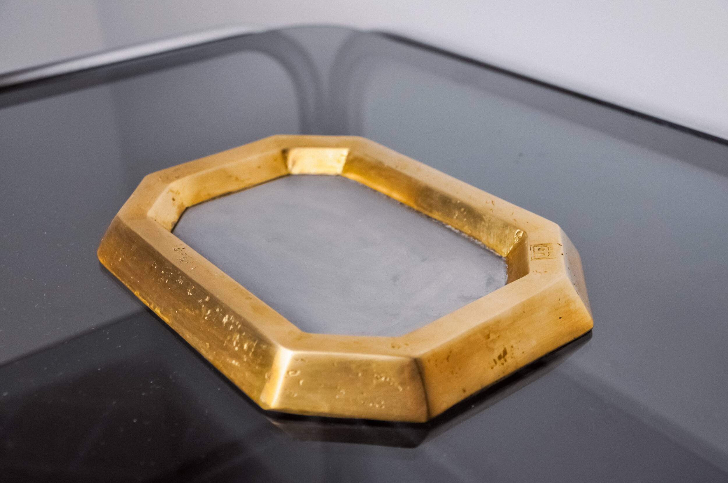 Brutalist XL pocket emptier by David Marshall, bronze and aluminum, Spain, 1980