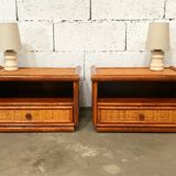 Maugrion rattan bedside tables for Roche Bobois vintage 70s